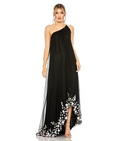 Women's One Shoulder Trapeze Embellished High Low Gown