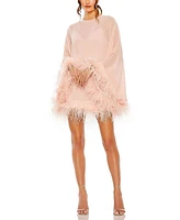 Women's Trapeze Dress with Feather Trim