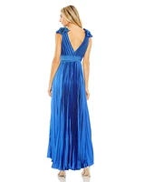 Women's Ruffle Top Sleeveless V Neck Pleated Gown