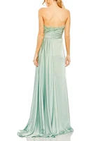 Women's Strapless Feather Detail Satin Gown