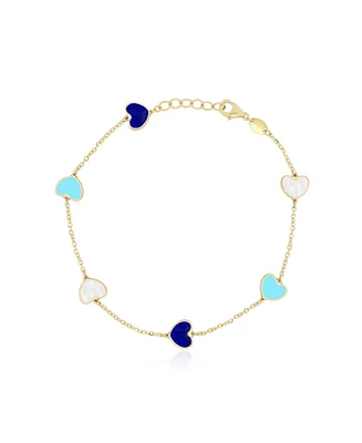 The Lovery Mixed Blue Heart Station Bracelet 14K Gold