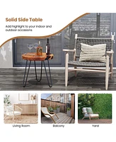20" Round Teak Wood End Table Solid Live Edge Outdoor Side Table with Metal Frame