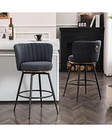 Set of 2 Swivel Bar Stools – Upholstered Bar Chairs with Metal Accents for Kitchen Island, Home Bar, or Dining Room-The Pop Home