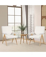 2 Pcs Mid-Century Accent Chair with Solid Rubber Wood Frame and Padded Armrests
