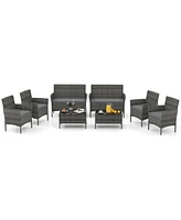 Pcs Patio Furniture Set with Washable Cushions and Tempered Glass Coffee Table