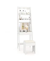 Vanity Desk Set with Flip Top Mirror Hidden Storage Compartments and Cushioned Stool