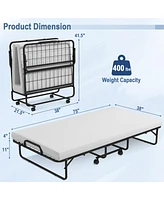 75" x 39" Folding Bed with Memory Foam Mattress & Pillow Dust Cover Metal Frame