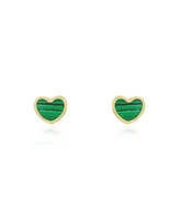 The Lovery Mini Malachite Heart Stud Earrings 14K Gold