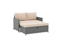 Outdoor Rattan Daybed Wicker Loveseat and 31 Gallon Storage Ottoman