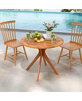 Patio Wood Dining Table with Slatted Tabletop and Curved Legs