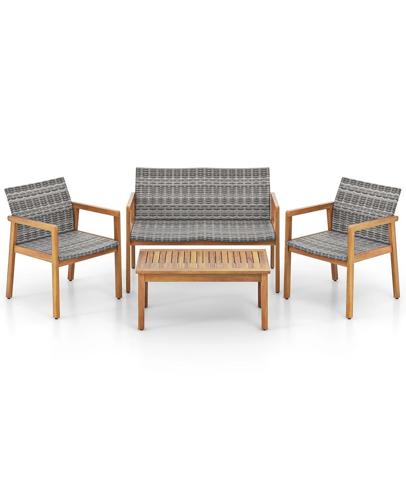 4-Piece Patio Furniture Set with Loveseat Single Chairs and Coffee Table