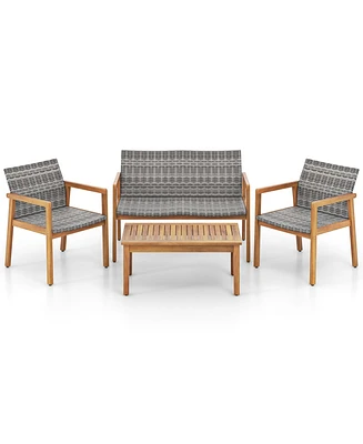 4-Piece Patio Furniture Set with Loveseat Single Chairs and Coffee Table