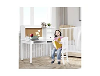 Kids Desk and Chair Set Study Writing Desk with Hutch and Bookshelves-White
