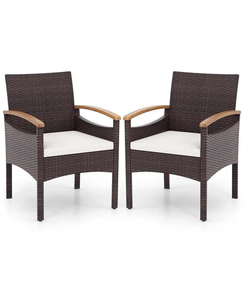 Patio Dining Chairs with Acacia Wood Armrest and Heavy Duty Metal Frame-2 Pieces