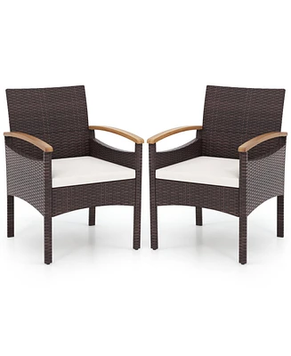 Patio Dining Chairs with Acacia Wood Armrest and Heavy Duty Metal Frame-2 Pieces