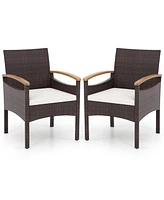 Patio Dining Chairs with Acacia Wood Armrest and Heavy Duty Metal Frame-2 Pieces