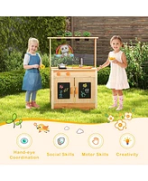 Kids Mud Kitchen Fir Wood Playset with Planting Pots and Blackboards