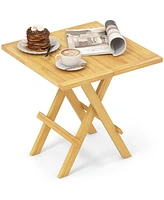 Patio Folding Side Table with X-shaped Legs and Slatted Tabletop