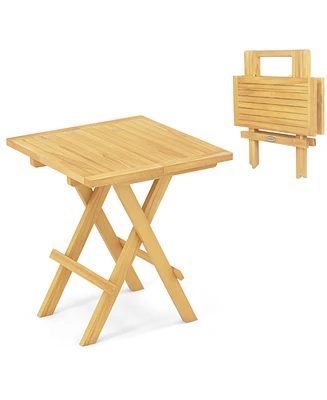 Patio Folding Side Table with X-shaped Legs and Slatted Tabletop