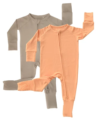 Tiny Knot Co. Baby Boys and Girls 2-Pack Convertible 2 Way Zippered Footed Coveralls