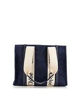 Pre-Owned Chloe Medium Woody Tote Suede with Canvas