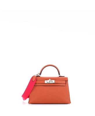 Pre-Owned Hermes 20 Kelly Mini Ii Amazone Handbag Brown Chevre Mysore with Palladium Hardware