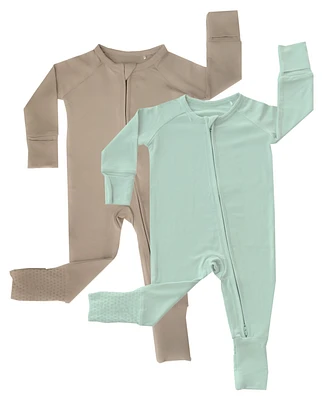 Tiny Knot Co. Baby Boys and Girls 2-Pack Convertible 2 Way Zippered Footed Coveralls