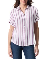 Gloria Vanderbilt Petite Daisy Striped Short-Sleeve Blouse