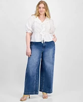 And Now This Trendy Plus Cotton Ruffled Swiss-Dot Blouse, Exclusively at Macy's