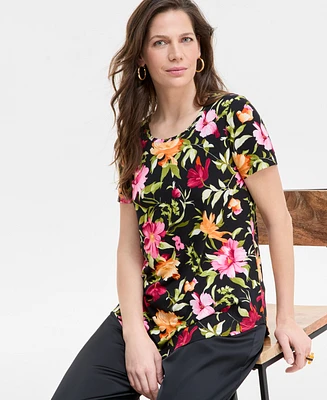 Jm Collection Women's Printed Scoop-Neck Short Sleeve Top, Exclusively at Macy's