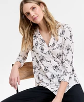 Jm Collection Petite Lush Sway V-Neck 3/4-Sleeve Top, Exclusively at Macy's