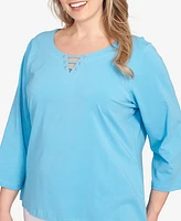 Hearts Of Palm Plus It Had To Be Blue Solid 3/4 Sleeve Top