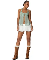 Edikted Womens Sequin Chiffon Split Front Top