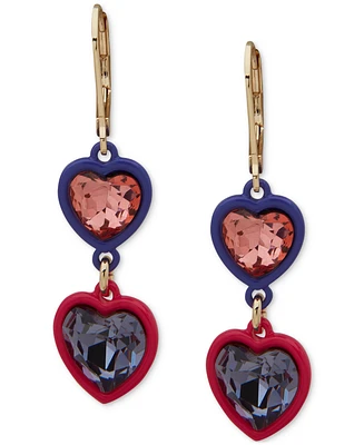 Emily in Paris Gold-Tone Stone & Resin Double Heart Drop Earrings