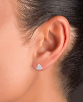 Cubic Zirconia Triangle Bezel Screw Back Stud Earrings in Sterling Silver