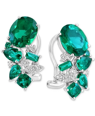 Effy Lab Grown Emerald (8 ct. t.w.) & Lab Grown Diamond (1/4 ct. t.w.) Mixed-Cut Statement Earrings in 14k White Gold
