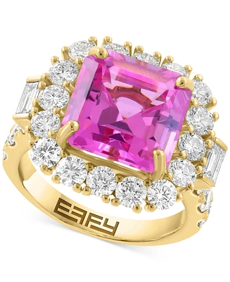 Effy Lab Grown Pink Sapphire (5-1/4 ct. t.w.) & Lab Grown Diamond (2-1/3 ct. t.w.) Halo Ring in 14k Gold