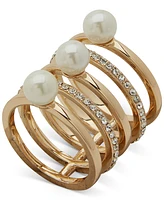 Emily in Paris Gold-Tone Pave & Imitation Pearl Multi-Row Ring