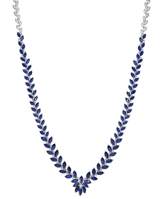 Effy Sapphire (12-1/5 ct. t.w.) & Diamond (1/2 ct. t.w.) V-Shape 18" Collar Necklace in 14k White Gold