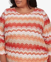 Alfred Dunner Plus Catalina Island Modern Chevron Drawstring Crew Neck Top