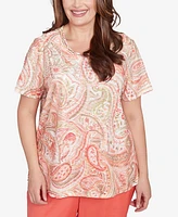 Alfred Dunner Plus Catalina Island Double-Knotted Paisley Crew Neck Top