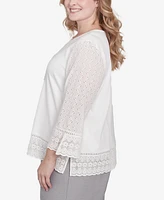 Alfred Dunner Plus Estate of Mind Embroidered Floral Eyelet Trim Top