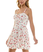 Trixxi Juniors' Cotton Cherry-Print Corset-Style Mini Dress