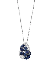 Effy Sapphire (1-7/8 ct. t.w.) & Diamond (1/3 ct. t.w.) Flower Pendant Necklace in 14k White Gold , 17" + 1" extender