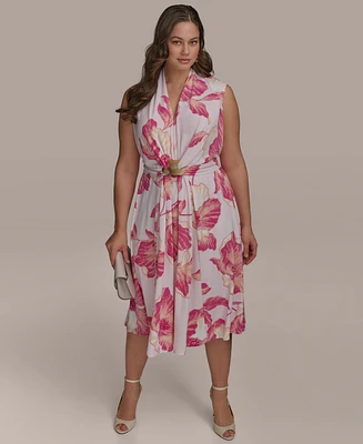 Donna Karan New York Plus Floral-Print Belted Midi Dress