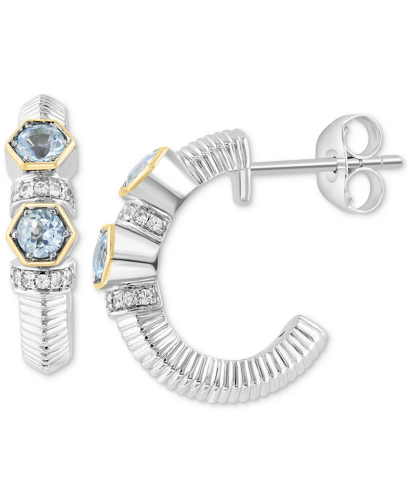 Effy Sky Blue Topaz (1/2 ct. tw.) & White Sapphire (1/5 ct. t.w.) Small Hoop Earrings in Sterling Silver & 18k Gold, 0.62"