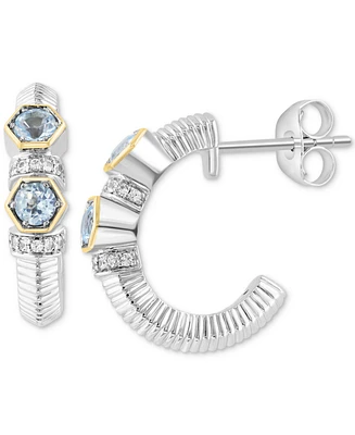 Effy Sky Blue Topaz (1/2 ct. tw.) & White Sapphire (1/5 ct. t.w.) Small Hoop Earrings in Sterling Silver & 18k Gold, 0.62"