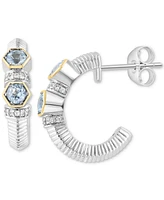 Effy Sky Blue Topaz (1/2 ct. tw.) & White Sapphire (1/5 ct. t.w.) Small Hoop Earrings in Sterling Silver & 18k Gold, 0.62"