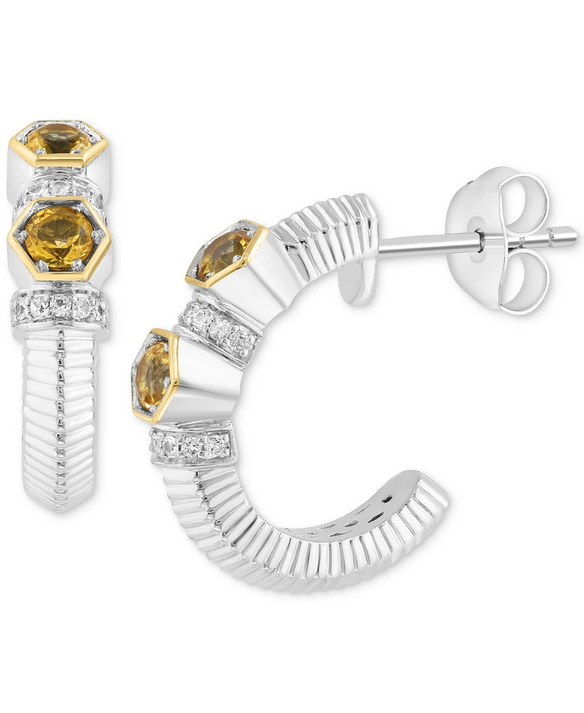 Effy Citrine (3/8 ct. tw.) & White Sapphire (1/10 ct. t.w.) Small Hoop Earrings in Sterling Silver & 18k Gold, 0.62"