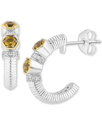 Effy Citrine (3/8 ct. tw.) & White Sapphire (1/10 ct. t.w.) Small Hoop Earrings in Sterling Silver & 18k Gold, 0.62"